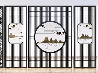 New Chinese style partition lattice screen partition 3d model