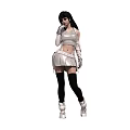 Long Black Haired Woman Wearing White Crop Top Mini Skirt Black Stockings And White Boots