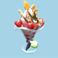 Colorful Ice Cream Sundae With Fresh Strawberries Chocolate Drizzle Waffle Sticks And Decorative Topping