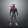 Anthropomorphic Rabbit Character In Blue Top Red Scarf Gray Pants And White Shoes