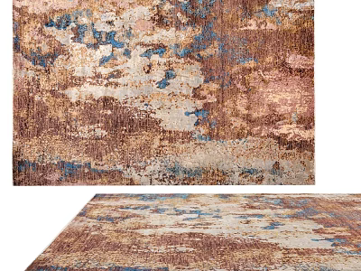 Modern Artistic Abstract Square Rug Featuring Brown Blue Beige Textured Design 3d model