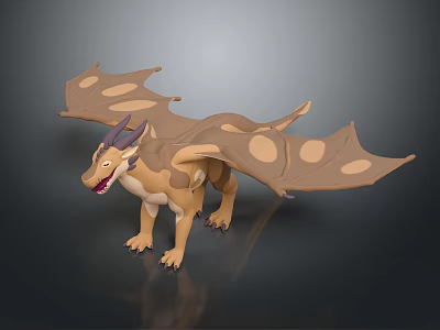 3D Dragon Creature Model with Brown Body Spotted Wings Purple Horns and Standing Stance 3d model