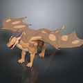 3D Dragon Creature Model with Brown Body Spotted Wings Purple Horns and Standing Stance
