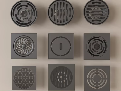 Bathroom Drains With Various Decorative Patterns And Functional Designs 3d model