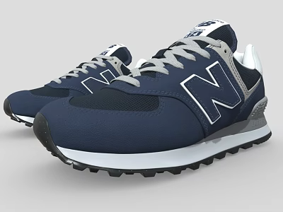 Navy Blue New Balance Retro Running Shoes With White Logo Gray Laces And Textured Sole 3d model
