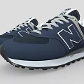 Navy Blue New Balance Retro Running Shoes With White Logo Gray Laces And Textured Sole