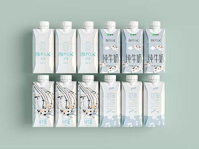 Fresh Pure Milk Beverage With Multiple Bottles And Cartons Packaging Design Features 3d model