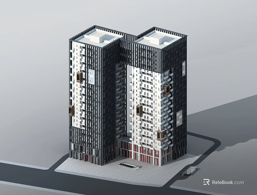 Modern High Rise Residential Twin Towers With Contemporary Exterior Design And Urban Setting 3d model 