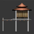 Traditional Asian Pavilion Featuring Two Tiered Red Tile Roof And White Support Pillars
