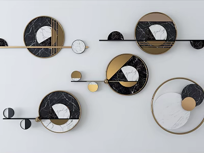 Modern Circular Wall Decor With Marble Texture Geometric Design And Golden Metal Elements 3d model