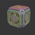 Shiny Metallic Cubic Structure With Grid Pattern Frame And Glossy Surface Details