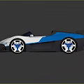 Futuristic Blue Silver Concept Sports Car With Open Top Streamlined Design Rear Spoiler Unique Wheels