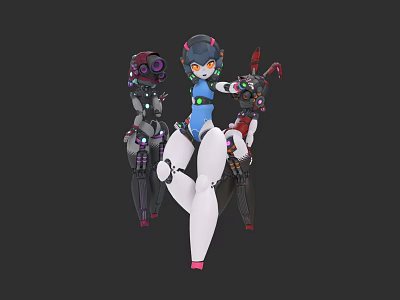 Futuristic Cyber Woman With Mechanical Arms Blue And White Tech Design 3d model