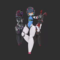 Futuristic Cyber Woman With Mechanical Arms Blue And White Tech Design