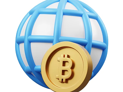 Decorative Ornament Set with Blue Grid Sphere and Gold Bitcoin Coin 3d model