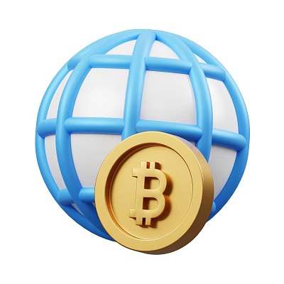Decorative Ornament Set with Blue Grid Sphere and Gold Bitcoin Coin 3d model