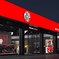 Jialing Motorcycle Store With Red Exterior Modern Glass Doors And Motorcycles Parked Outside