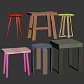 Various Design Wooden Stools With Different Shapes And Colors For Home Furniture