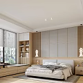 Modern Bedroom Interior With Wooden Panels Bed White Bedding Nightstands And Wooden Flooring