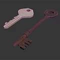 Vintage Rusty Key and Modern Silver Key as Essential Household Items 3d model