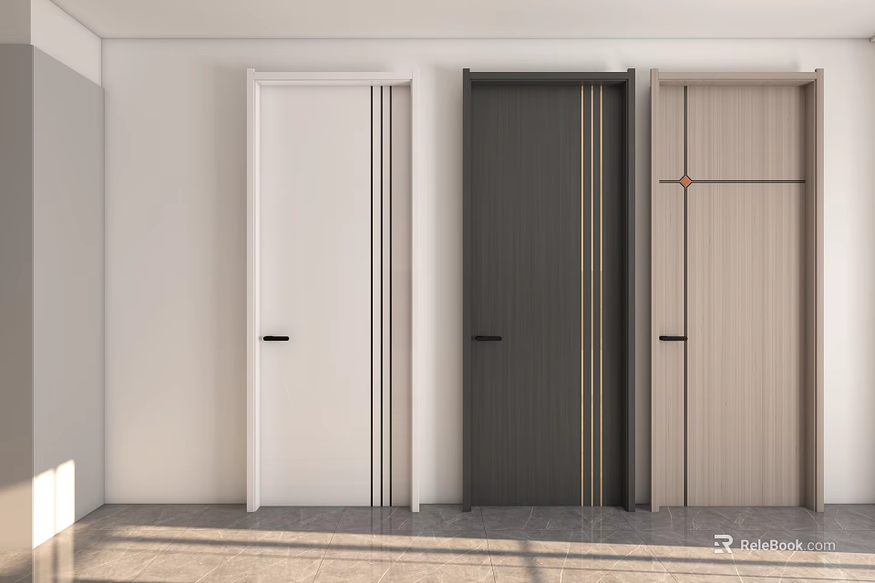 Modern Hinged Doors in White Dark Gray and Wood Tones for Interior Design 3d model 