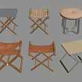 Various Design Stools With Cross Leg Folding Frames Wooden Metal And Leather Seats
