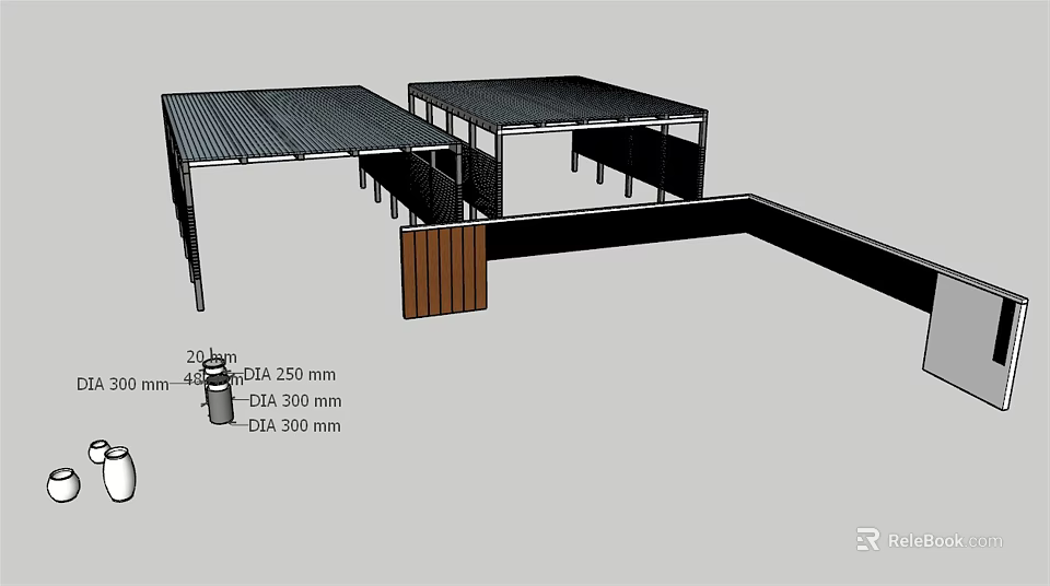 Pergola Structure Design With Detailed Dimensions Including 200mm 250mm And 300mm Specifications 3d model 