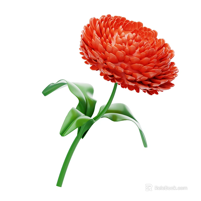 Vibrant Red Flower Plant With Green Stem And Lush Fresh Leaves 3d model 