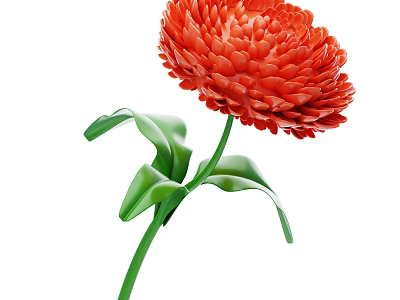 Vibrant Red Flower Plant With Green Stem And Lush Fresh Leaves 3d model