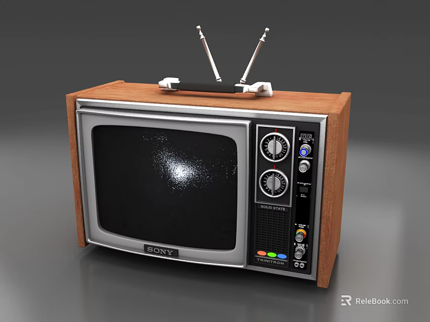 Vintage Television With Wooden Case Top Antennas Dials And Buttons 3d model 