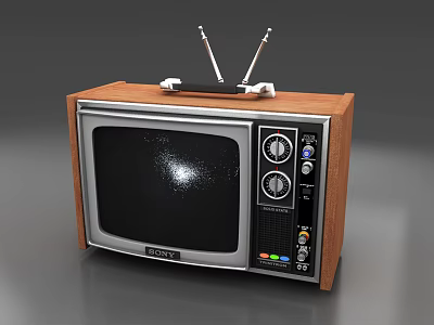 Vintage Television With Wooden Case Top Antennas Dials And Buttons 3d model