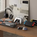Gaming Digital Desktop Setup With Headphones Keyboard Controller Mouse And Tablet
