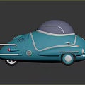 Unique Turquoise Furniture Piece With Transparent Dome And Silver Frame Wheels