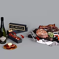 Delicious Steak and Macaroons Served with Fresh Rosemary Champagne and Chocolate Treats on Tray
