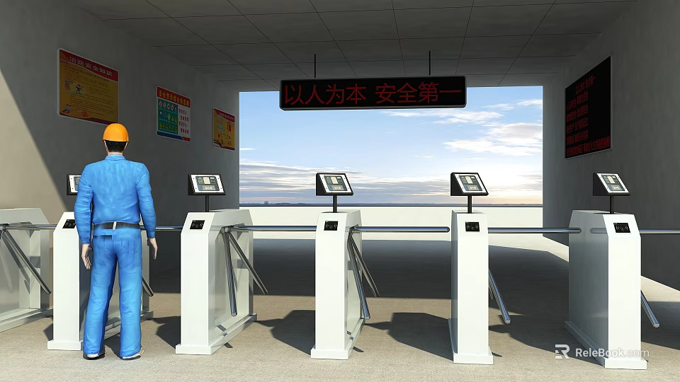 Construction Site Entrance Security Gates With Safety First Management And Worker Access Control 3d model 