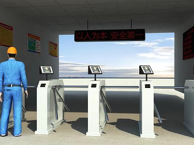 Construction Site Entrance Security Gates With Safety First Management And Worker Access Control 3d model