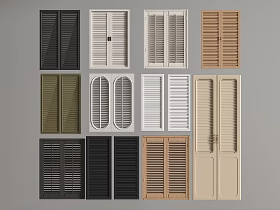 Various Types of Window Shutters Featuring Different Colors and Designs 3d model