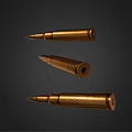 Three Shiny Brass Bullets With Sharp Tips On Dark Background