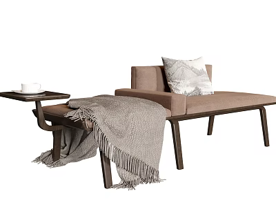 Modern Chaise Lounge With Pillow Blanket Side Table And Tea Cup 3d model