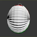 Pleated Origami Paper Lantern With White Red Green Design And Hanging Hook For Home Decor