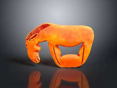 Orange Horse Shaped Abstract Sculpture Decorative Art Piece On Black Surface With Reflection 3d model