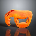 Orange Horse Shaped Abstract Sculpture Decorative Art Piece On Black Surface With Reflection
