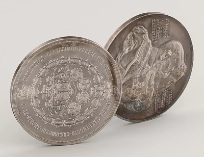 Shiny Silver Decorative Plates With Intricate Engravings And Text For Home Living Accessories 3d model