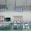 Automated Industrial Workshop Interior With Green Robotic Arms Workstations And Equipment