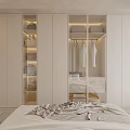 Modern Bedroom Interior With Light Colored Cabinets Open Shelving And Dressing Table