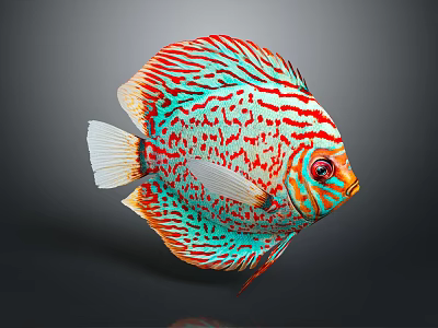Vibrant Discus Fish With Red And Blue Patterns Round Body And Red Eyes 3d model Vibrant Discus Fish With Red And Blue Patterns Round Body And Red Eyes 3d model