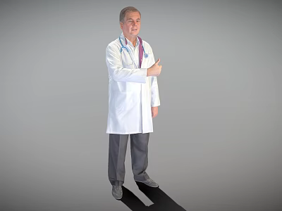 A Man Wearing White Doctor Coat With Stethoscope Standing Against Gray Background 3d model