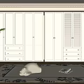 Modern White Wardrobe With Sliding Louvered Doors And Drawers In Interior Design