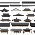 Traditional Chinese Architectural Components Featuring Various Roof Styles With Tiles And Eave Details
