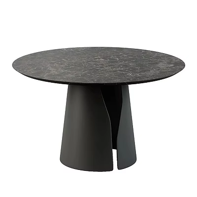 Modern Round Marble Dining Table With Black Metal Base And Textured Top 3d model
